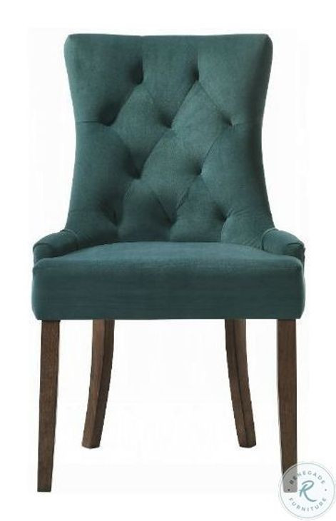 Farren Green Velvet and Weathered Oak Side Chair with Nailhead Trim Set of 2