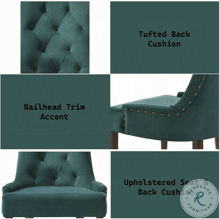 Farren Green Velvet and Weathered Oak Side Chair with Nailhead Trim Set of 2