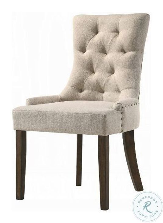 Farren Beige Fabric and Weathered Oak Side Chair with Nailhead Trim Set of 2