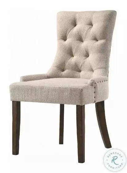 Farren Beige Fabric and Weathered Oak Side Chair with Nailhead Trim Set of 2