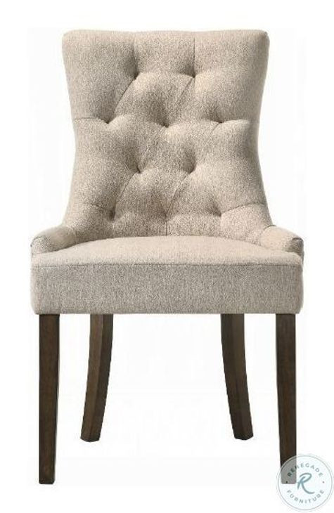 Farren Beige Fabric and Weathered Oak Side Chair with Nailhead Trim Set of 2