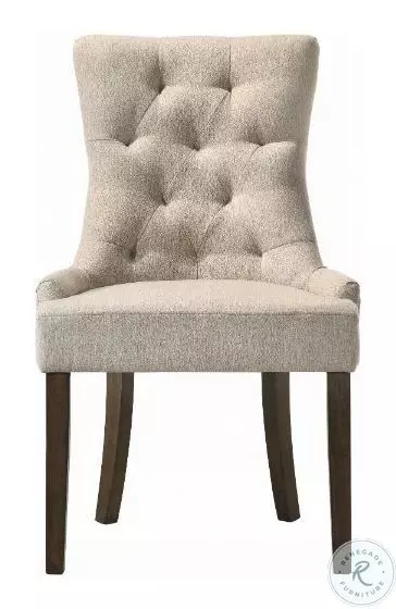 Farren Beige Fabric and Weathered Oak Side Chair with Nailhead Trim Set of 2