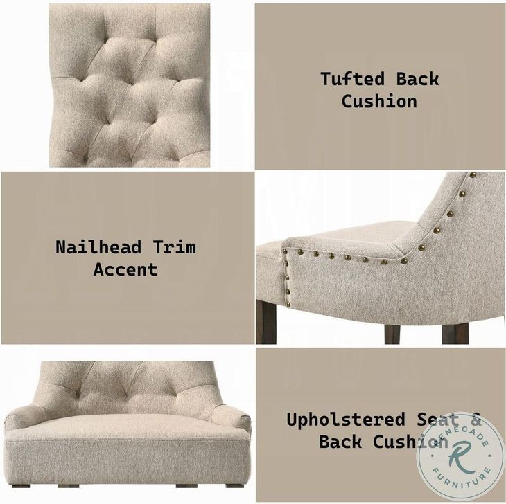 Farren Beige Fabric and Weathered Oak Side Chair with Nailhead Trim Set of 2