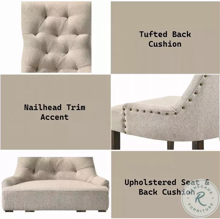 Farren Beige Fabric and Weathered Oak Side Chair with Nailhead Trim Set of 2