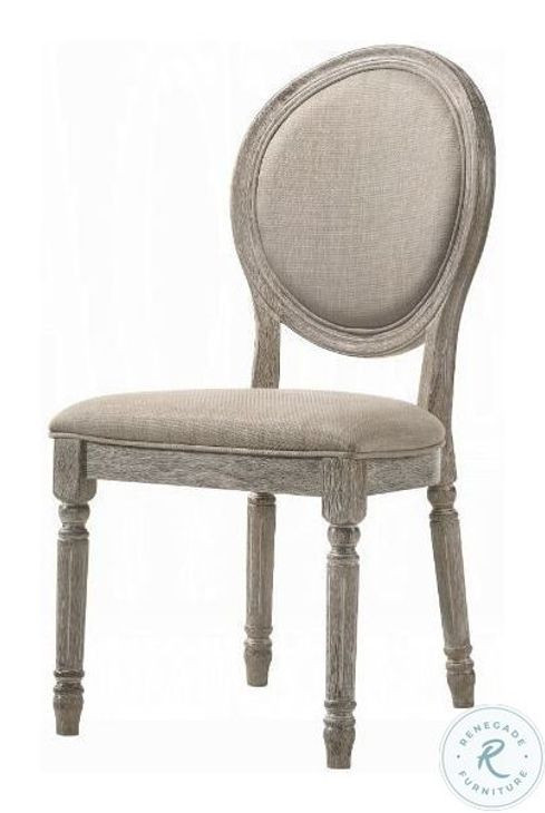 Faustine Tan Fabric and Salvaged Light Oak Side Chair Set of 2