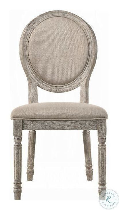 Faustine Tan Fabric and Salvaged Light Oak Side Chair Set of 2