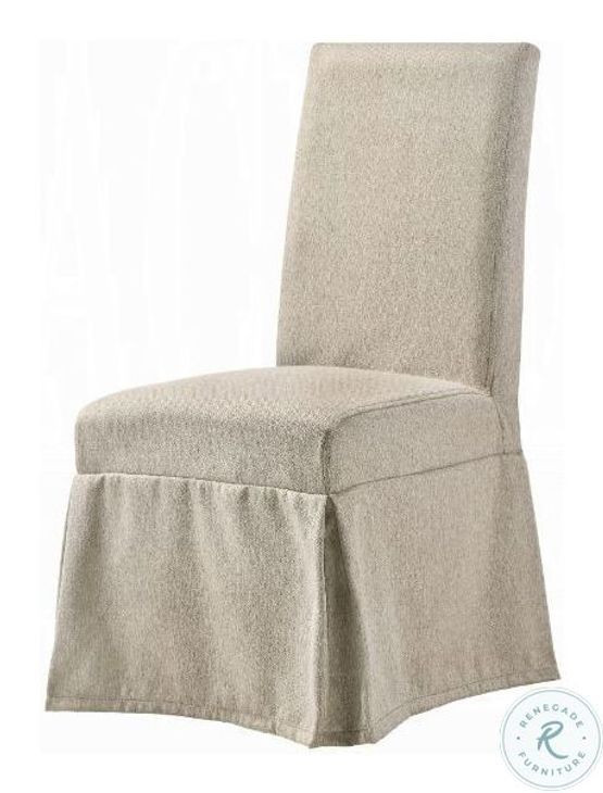 Faustine Tan Fabric and Salvaged Light Oak Skirted Side Chair Set of 2