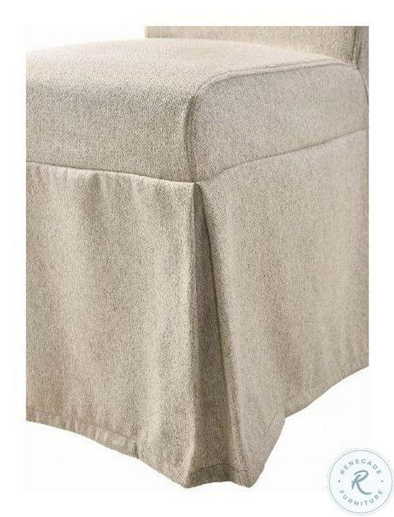 Faustine Tan Fabric and Salvaged Light Oak Skirted Side Chair Set of 2