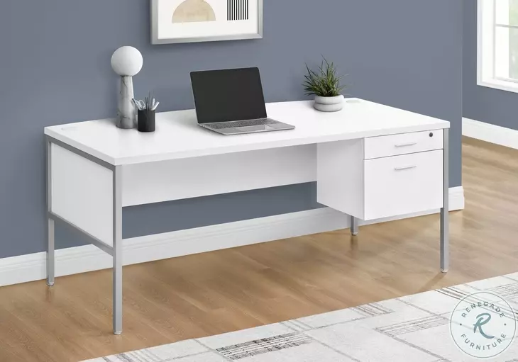 7725 White And Silver 72" Computer Desk