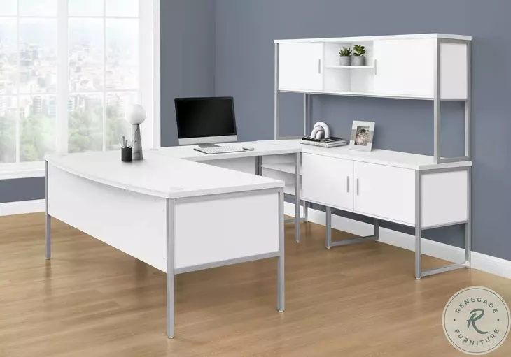 7725 White And Silver 72" Computer Desk
