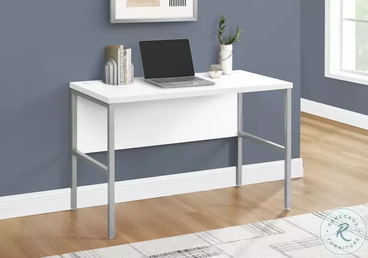 7726 White And Silver 48" Computer Desk