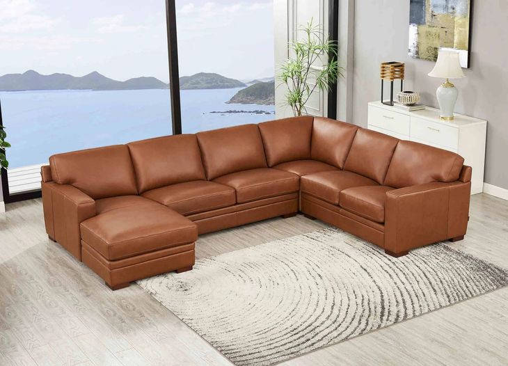 Langston Nutmeg Leather Modular Sectional