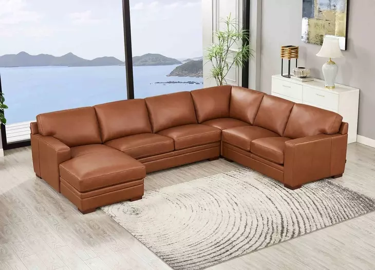 Langston Nutmeg Leather Modular Sectional