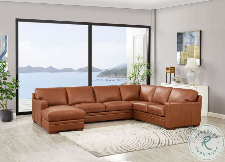 Langston Nutmeg Top Grain Leather LAF Chaise Sectional