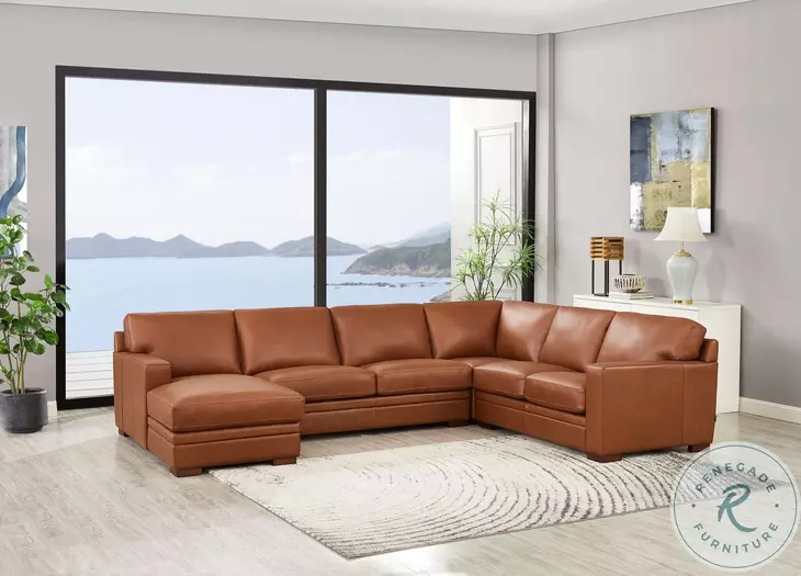 Langston Nutmeg Top Grain Leather LAF Chaise Sectional