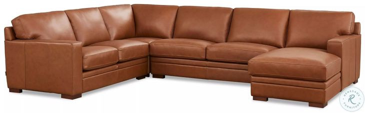 Langston Nutmeg Leather 4 Piece Modular Sectional with Nailhead Trim