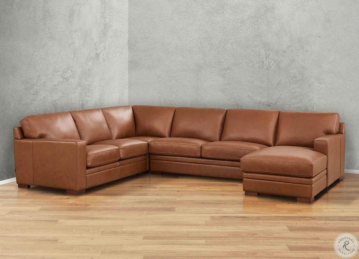 Langston Nutmeg Top Grain Leather RAF Chaise Sectional