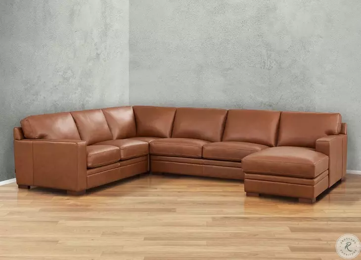 Langston Nutmeg Top Grain Leather RAF Chaise Sectional
