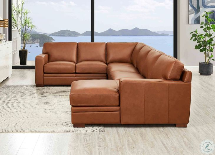 Langston Nutmeg Top Grain Leather RAF Chaise Sectional
