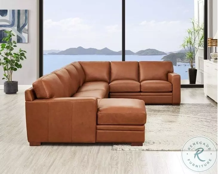 Langston Nutmeg Top Grain Leather LAF Chaise Sectional