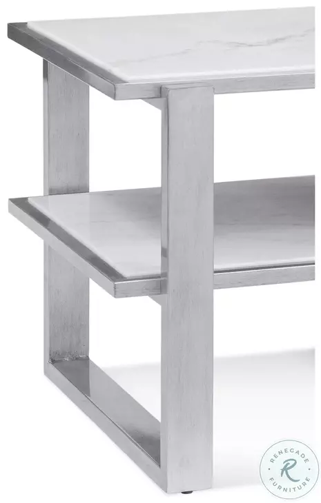 Hessie Silver And White Marble Top Rectangular End Table