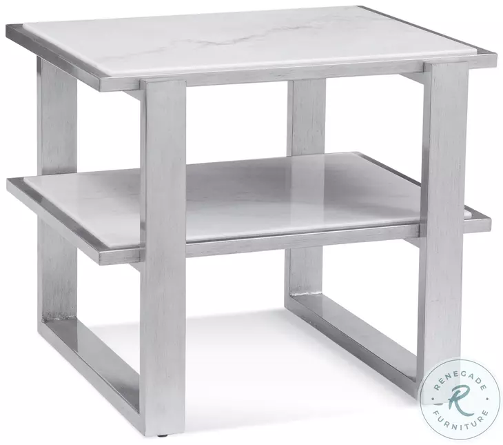 Hessie Silver And White Marble Top Rectangular End Table