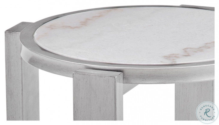 Hessie Silver And White Marble Top Round Accent Table From Bassett ...