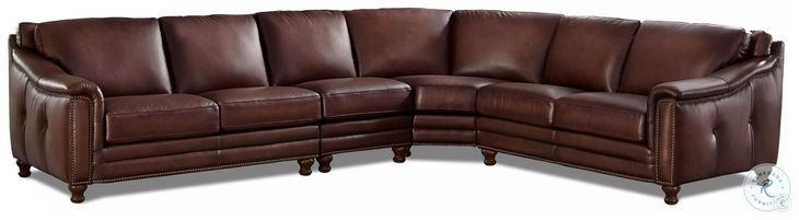 Bexley Caramel Leather 4 Piece Modular Sectional with Nailhead Trim