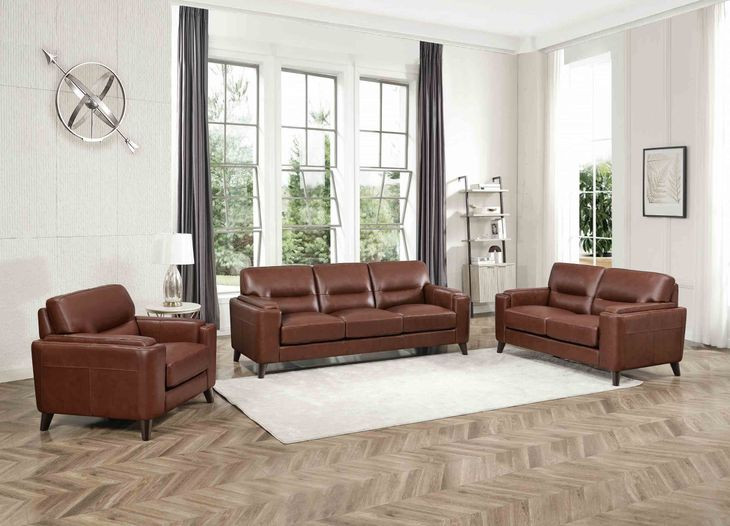Elwyn Pecan Leather Living Room Set