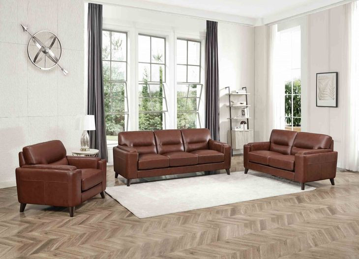 Elwyn Pecan Leather Living Room Set