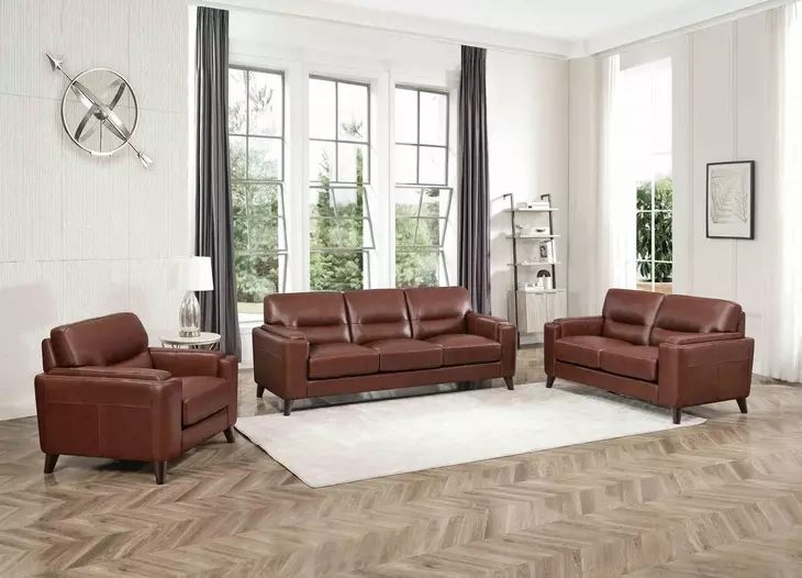 Elwyn Pecan Leather Living Room Set