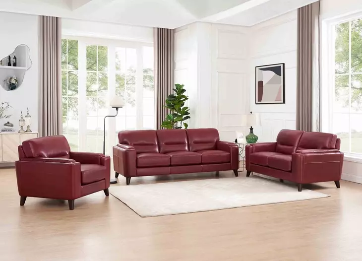 Elwyn Cranberry Leather Living Room Set
