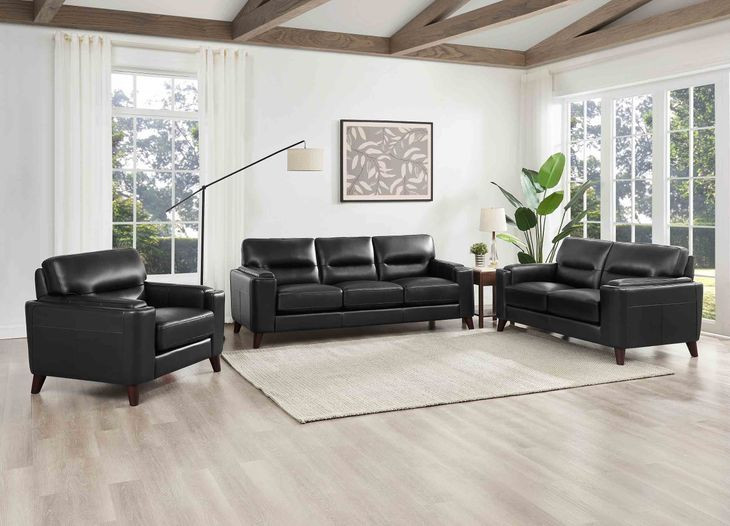 Elwyn Black Leather Living Room Set