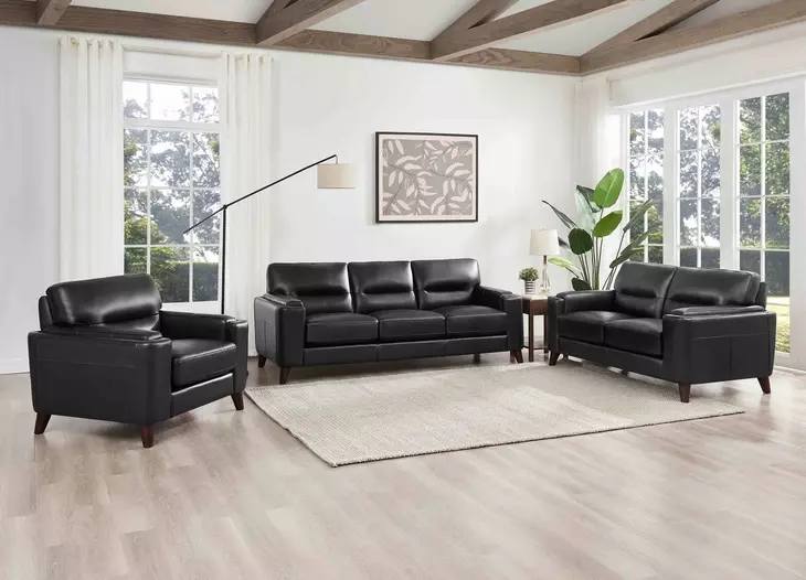 Elwyn Black Leather Living Room Set