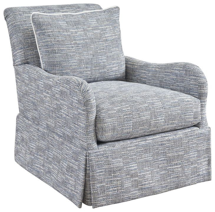 Palm Frond Rendezvous Blue Upholstered Swivel Chair with Pillow