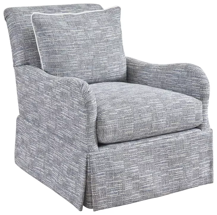 Palm Frond Rendezvous Blue Upholstered Swivel Chair with Pillow