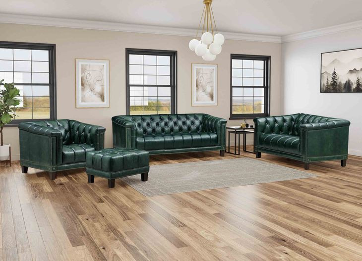 Picavel Green Leather Living Room Set