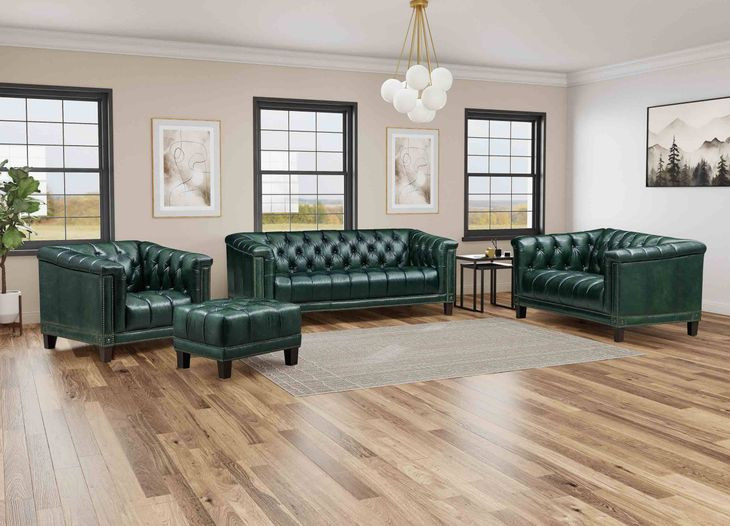 Picavel Green Leather Living Room Set