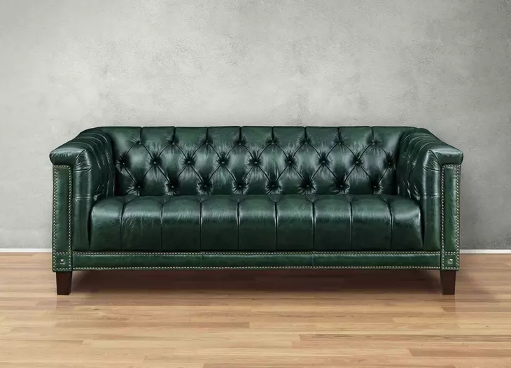 Picavel Green Leather Living Room Set