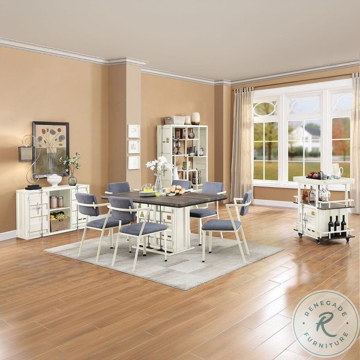 Cargo Gray Fabric and White Dining Chair Set of 2