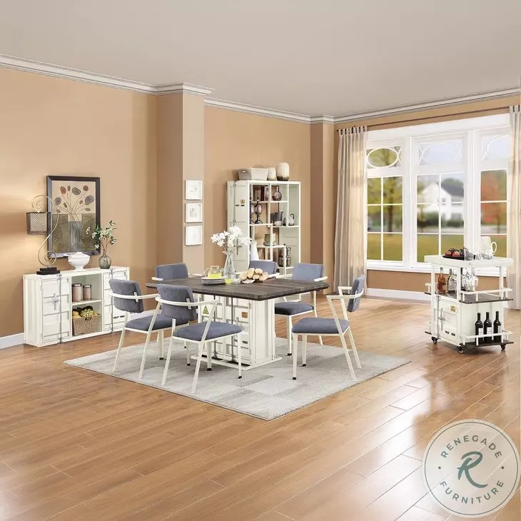 Cargo Gray Fabric and White Dining Chair Set of 2