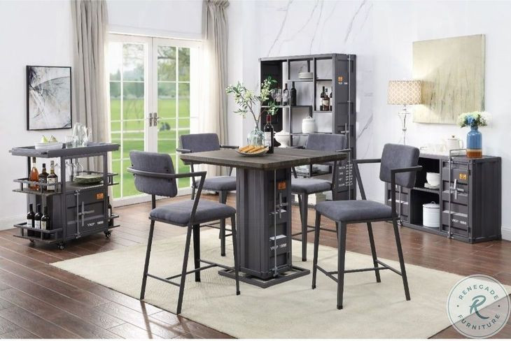 Cargo Fabric and Gunmetal Counter Height Chair Set of 2