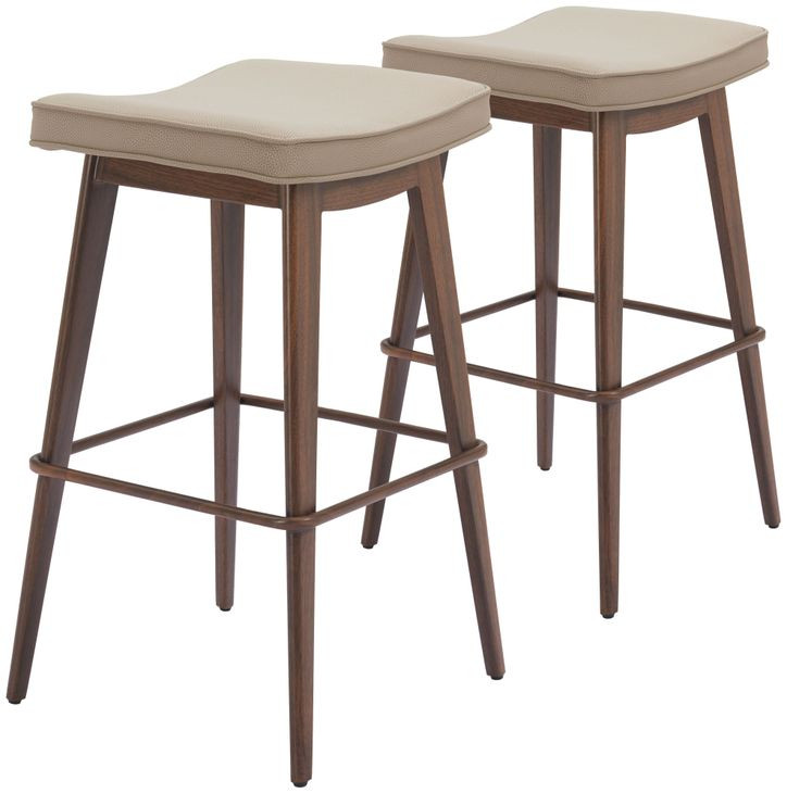 Divat Beige And Walnut Counter Height Stool Set Of 2