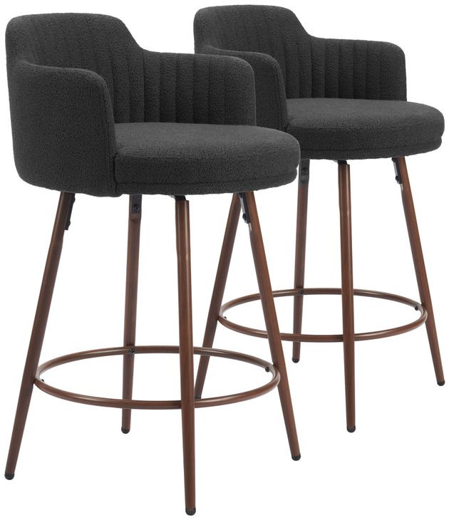 Kono Black And Walnut Swivel Counter Height Stool Set Of 2