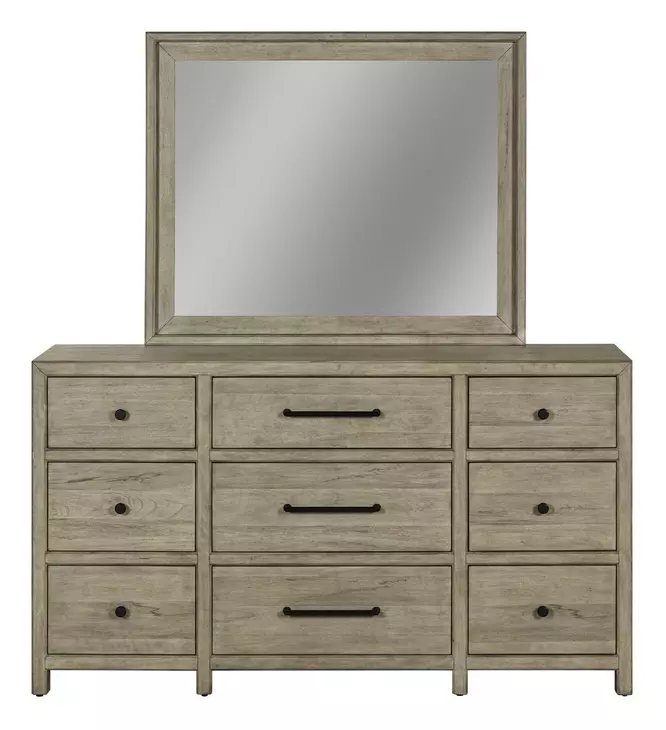 Proximity Place Barley Buff 9 Drawer Dresser and Square Mirror
