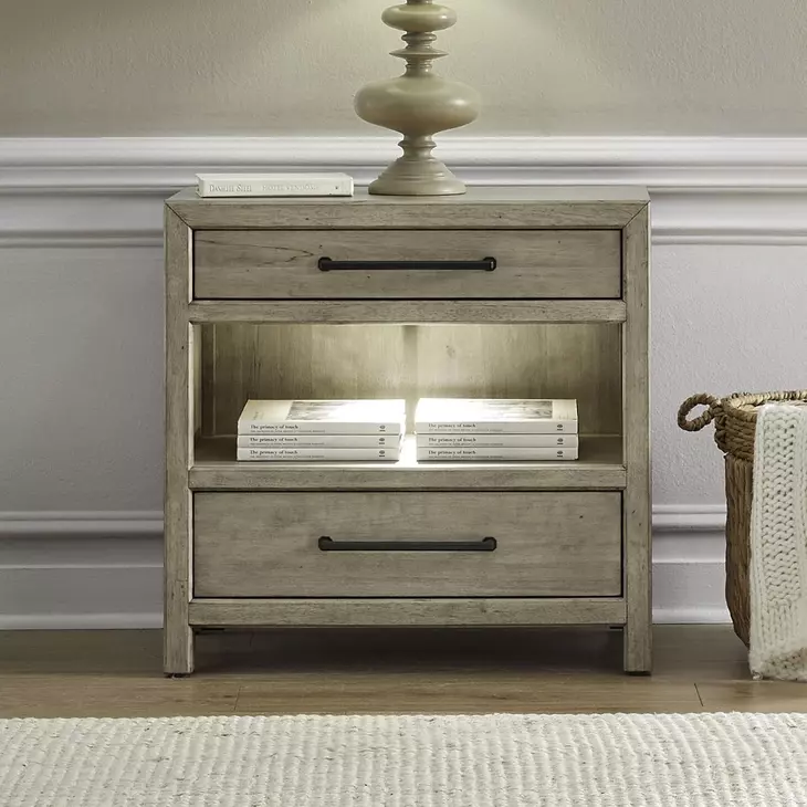 Proximity Place Barley Buff 2 Drawer Bedside Chest with USB Charging and LED
