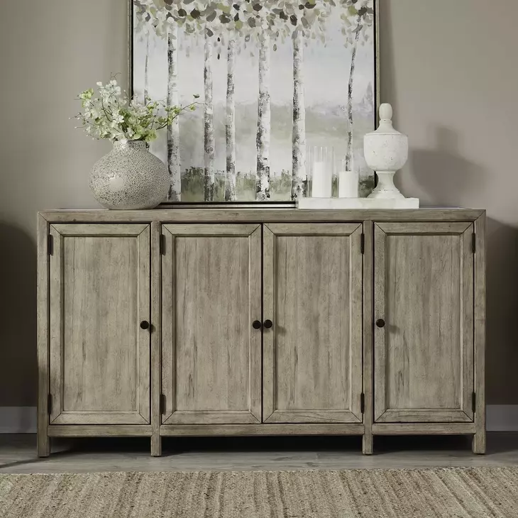 Central Place Barley Buff and White 4 Door Stone Top Accent Buffet