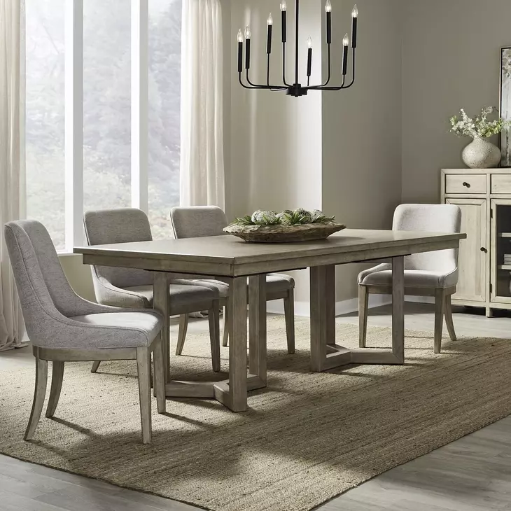 Central Place Barley Buff and Beige 5 Piece Extendable Double Pedestal Base Dining Set