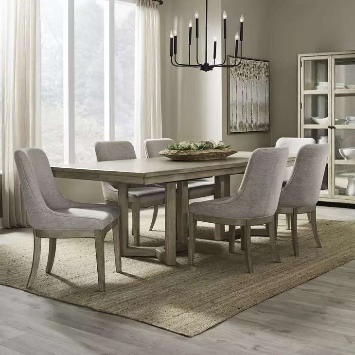 Proximity Place Barley Buff and Beige 7 Piece Extendable Double Pedestal Base Dining Set