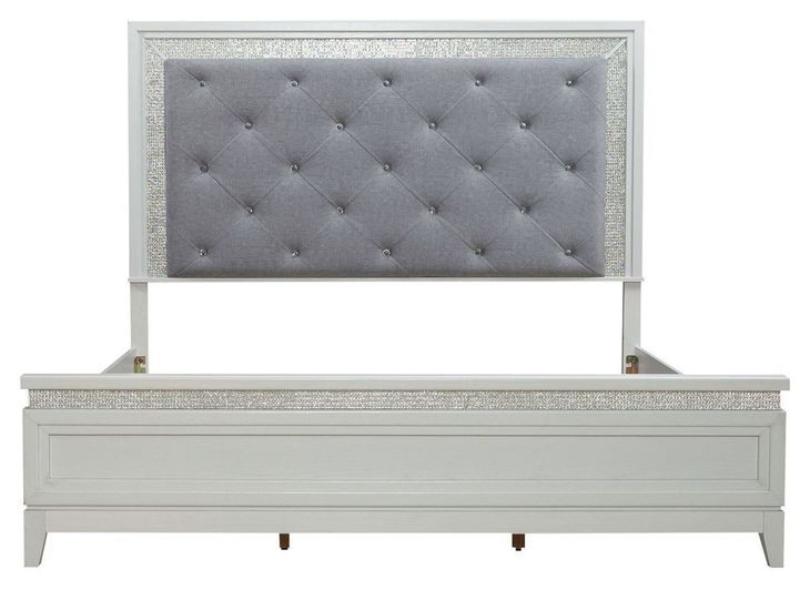 Reflections Pearl White and Gray King Upholstered Panel Bed with LED